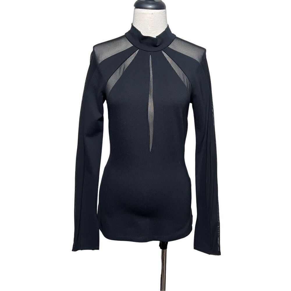 Free People Black Long Sleeve Fitted Mesh Insert Top Size Small
